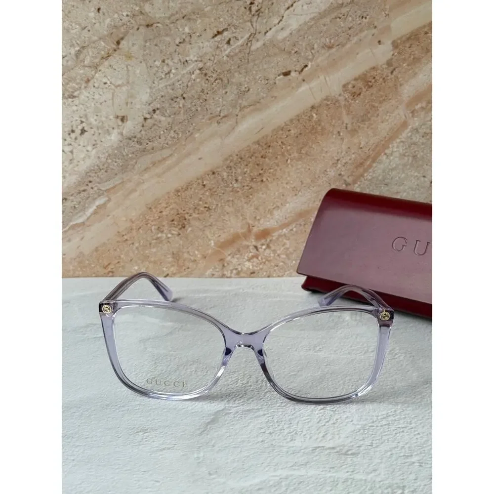 NEW Gucci GG0026O Transparent Lilac Cat Eye Eyeglasses Frames